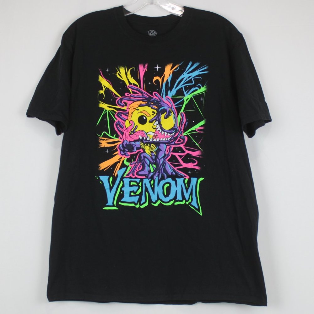Pop! Tees Marvel Large Black with Blue "Venom"  Graphic Short Sleeve T-Shirt
